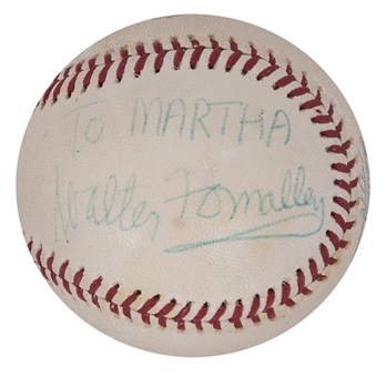 Walter OMalley Single Signed & Inscribed Official Spalding Los Angeles Dodgers Baseball (Beckett)
